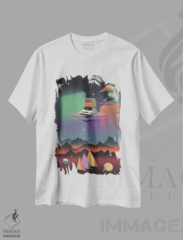 تیشرت سفید طرح دار – تیشرت گرافیکی ,کامپیوتر CRT دهه اثر نیبرا ویژوالز immage.ir