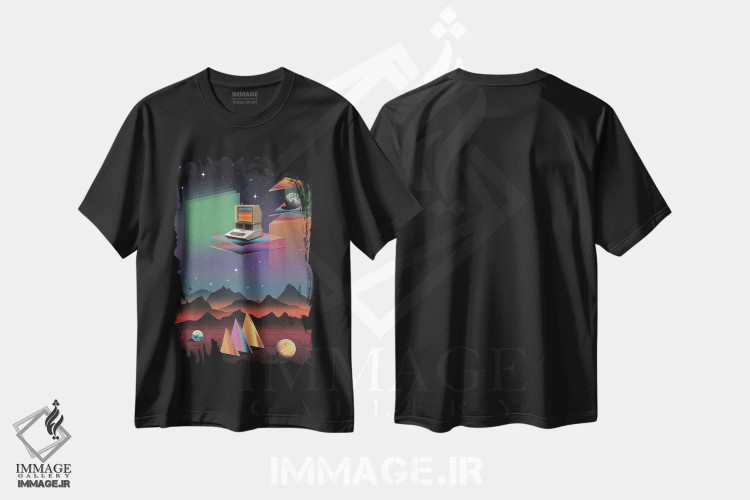تیشرت مشکی طرح دار – تیشرت گرافیکی ,کامپیوتر CRT دهه اثر نیبرا ویژوالز فروشگاه ایماژ