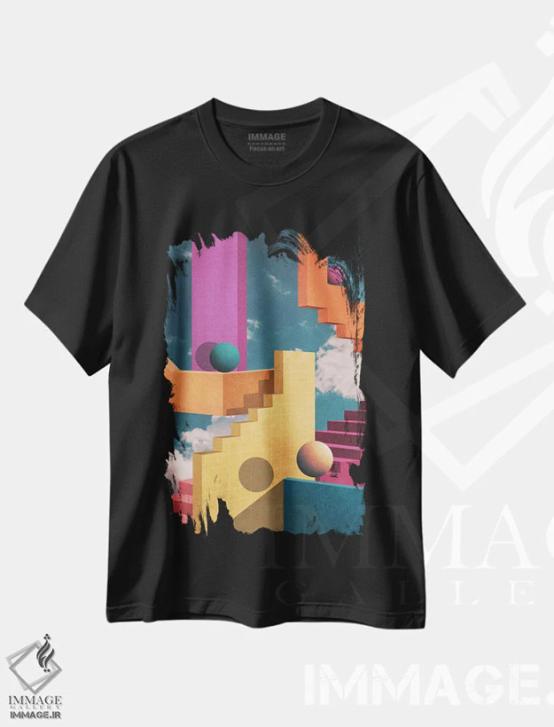 تیشرت مشکی طرح دار – تیشرت انتزاعی ,ایستگاه پاستلی اثر نیبرا ویژوالز فروشگاه ایماژ
