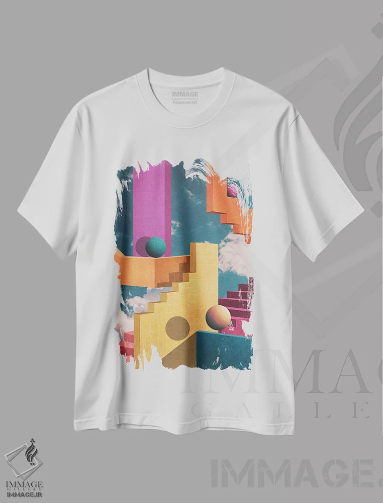 تیشرت سفید طرح دار – تیشرت انتزاعی ,ایستگاه پاستلی اثر نیبرا ویژوالز immage.ir