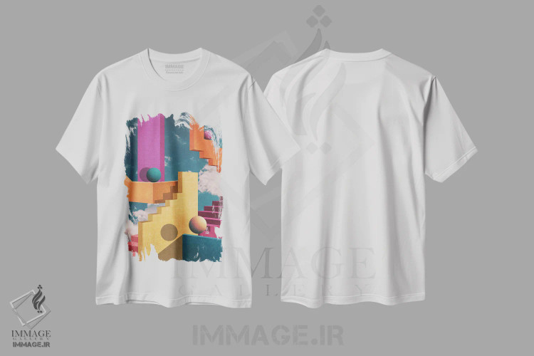 تیشرت سفید طرح دار – تیشرت انتزاعی ,ایستگاه پاستلی اثر نیبرا ویژوالز immage.ir