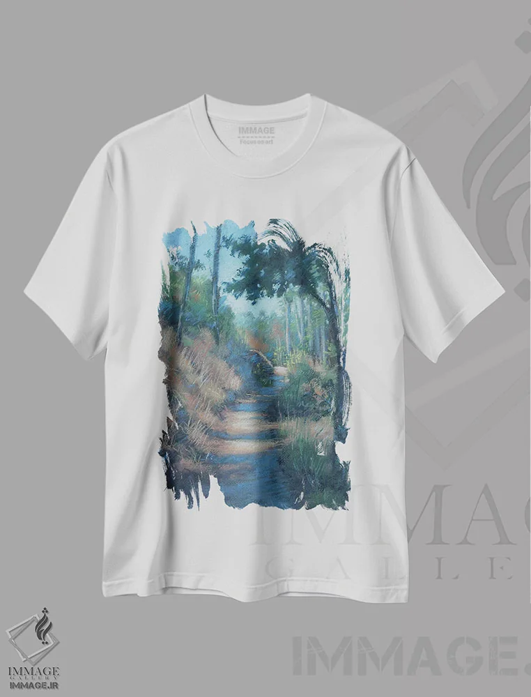 تیشرت سفید طرح دار – تیشرت طبیعت ,مسیر اثر ناتالی آیاس فروشگاه ایماژ