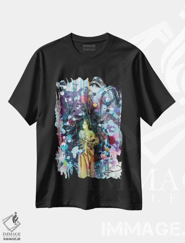 تیشرت مشکی طرح دار – تیشرت پرتره زنانه ,نقاب اثر نیکول کولی فروشگاه ایماژ