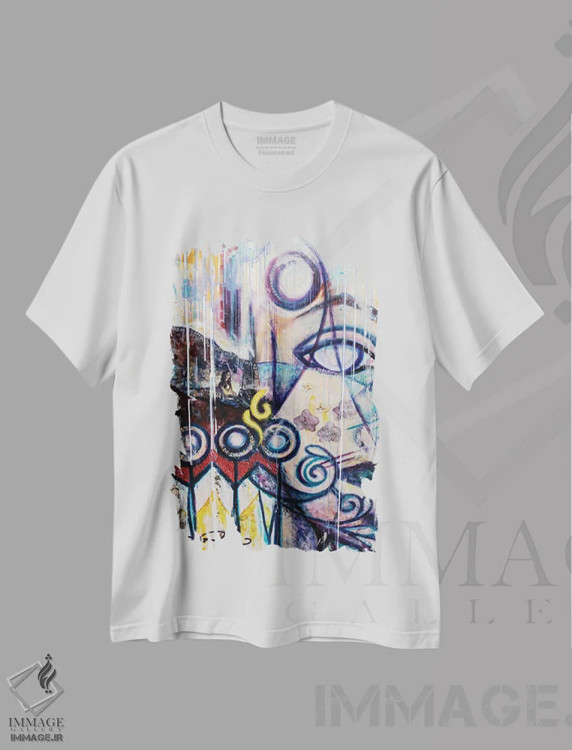 تیشرت سفید طرح دار – تیشرت هنری ,نقاب من اثر نیکول کولی فروشگاه ایماژ