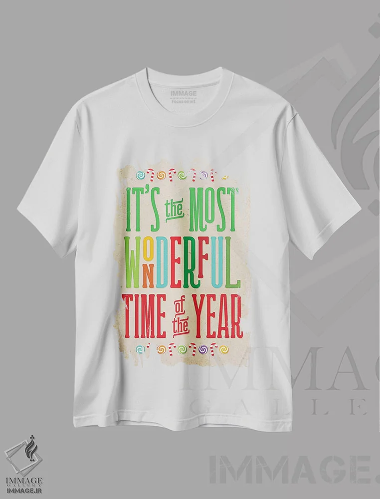 تیشرت سفید طرح دار – تیشرت الهام بخش ,کریسمس رنگارنگ II اثر نون دی دیزاین فروشگاه ایماژ