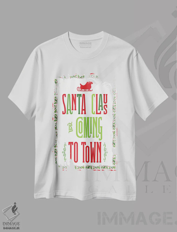 تیشرت سفید طرح دار – تیشرت کریسمس ,کریسمس رنگارنگ با حاشیه III اثر نون دی دیزاین immage.ir