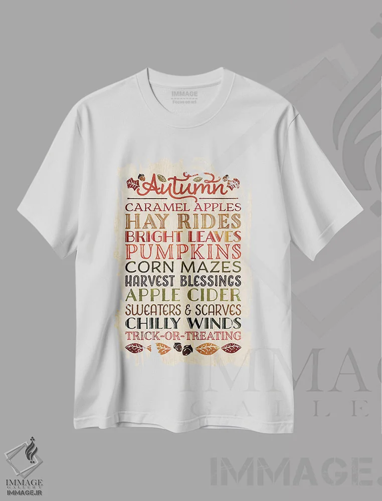 تیشرت سفید طرح دار – تیشرت فصلی ,نشانه های پاییز اثر نون دی دیزاین immage.ir