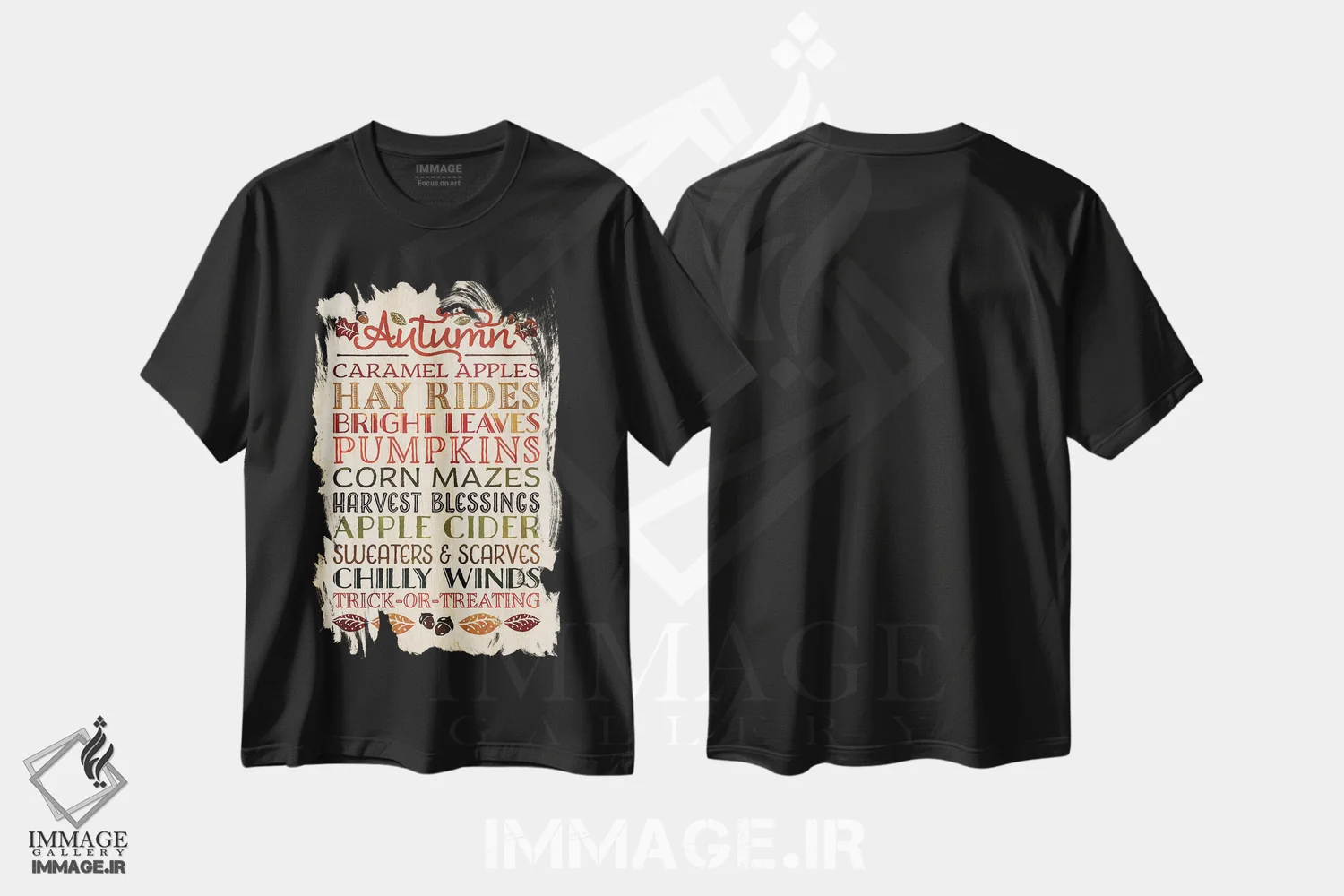 تیشرت مشکی طرح دار – تیشرت فصلی ,نشانه های پاییز اثر نون دی دیزاین فروشگاه ایماژ