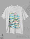 تیشرت سفید طرح دار – تیشرت هنری انتزاعی ,لایه های مرمر و عقیق معدنی با آبرنگ اثر نینولا دیزاین فروشگاه ایماژ