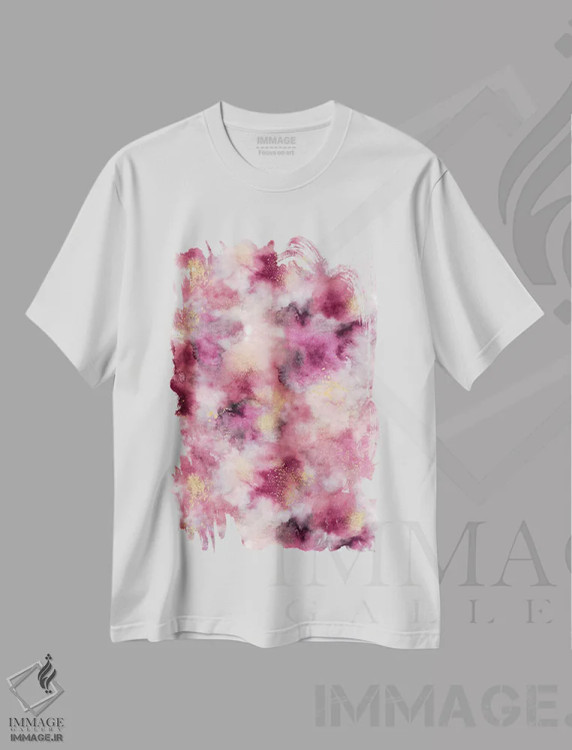 تیشرت سفید طرح دار – تیشرت صورتی ,مرمر دودی آبرنگی صورتی اثر نینولا دیزاین immage.ir