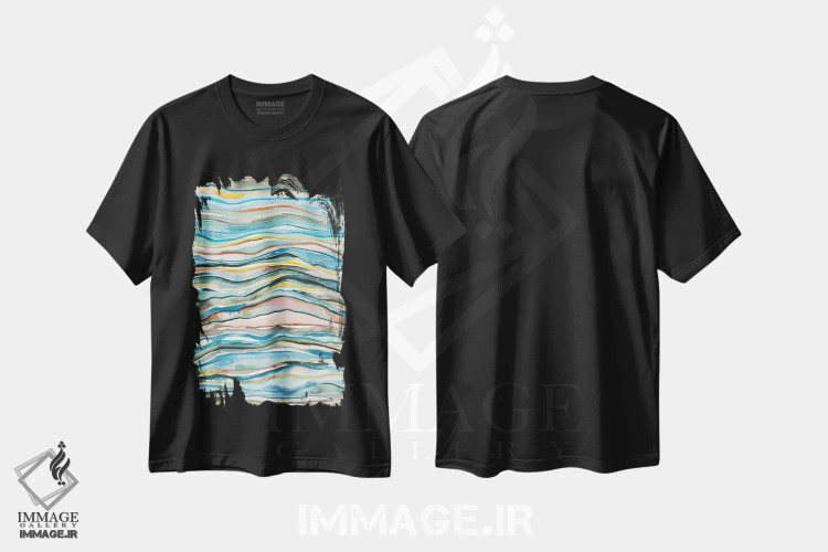 تیشرت مشکی طرح دار – تیشرت هنری انتزاعی ,لایه های مرمر و عقیق معدنی با آبرنگ اثر نینولا دیزاین immage.ir