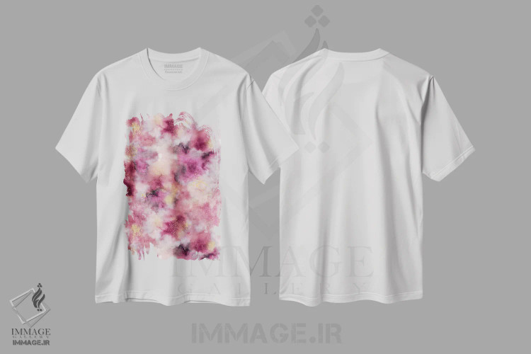 تیشرت سفید طرح دار – تیشرت صورتی ,مرمر دودی آبرنگی صورتی اثر نینولا دیزاین immage.ir