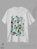 تیشرت سفید طرح دار – تیشرت انتزاعی هندسی ,شطرنجی انتزاعی هندسی با آبرنگ اثر نینولا دیزاین فروشگاه ایماژ