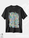 تیشرت مشکی طرح دار – تیشرت گرافیکی رنگی ,راه راه های مربع رنگی نقاشی شده با دست اثر نینولا دیزاین فروشگاه ایماژ