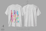 تیشرت سفید طرح دار – تیشرت اسپرت ,ضربه قلم های رنگی چندرنگ اثر نینولا دیزاین فروشگاه ایماژ