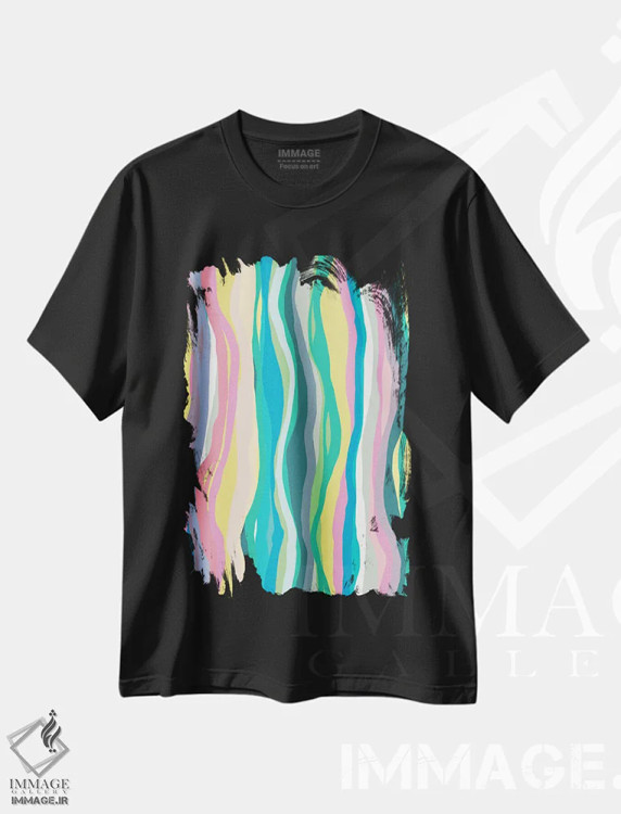 تیشرت مشکی طرح دار – تیشرت انتزاعی هندسی ,برش های عقیق رنگی اثر نینولا دیزاین فروشگاه ایماژ