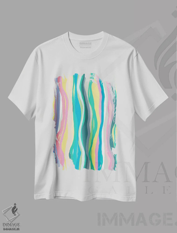 تیشرت سفید طرح دار – تیشرت انتزاعی هندسی ,برش های عقیق رنگی اثر نینولا دیزاین immage.ir