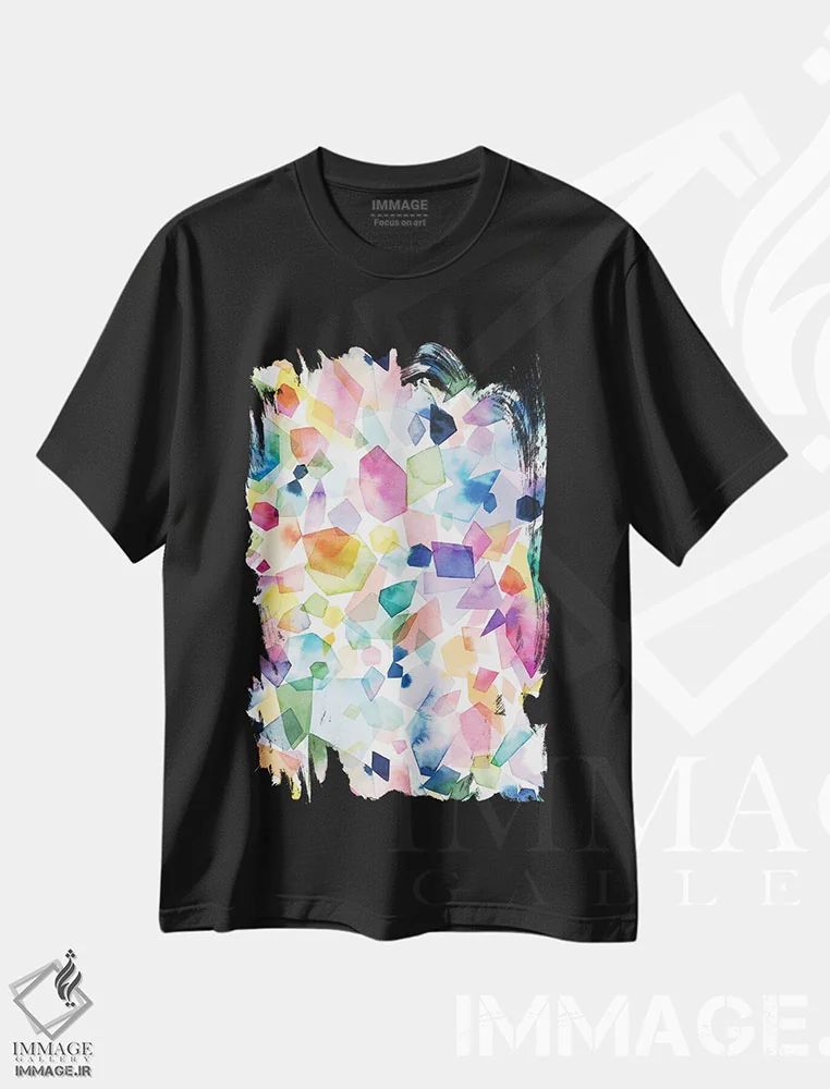 تیشرت مشکی طرح دار – تیشرت هنری ,بلورها و عقیق ها و سنگ های قیمتی آبرنگی اثر نینولا دیزاین فروشگاه ایماژ