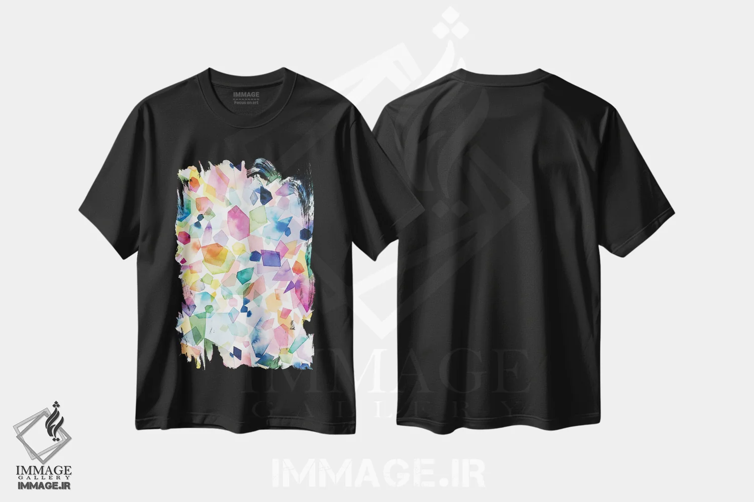 تیشرت مشکی طرح دار – تیشرت هنری ,بلورها و عقیق ها و سنگ های قیمتی آبرنگی اثر نینولا دیزاین فروشگاه ایماژ