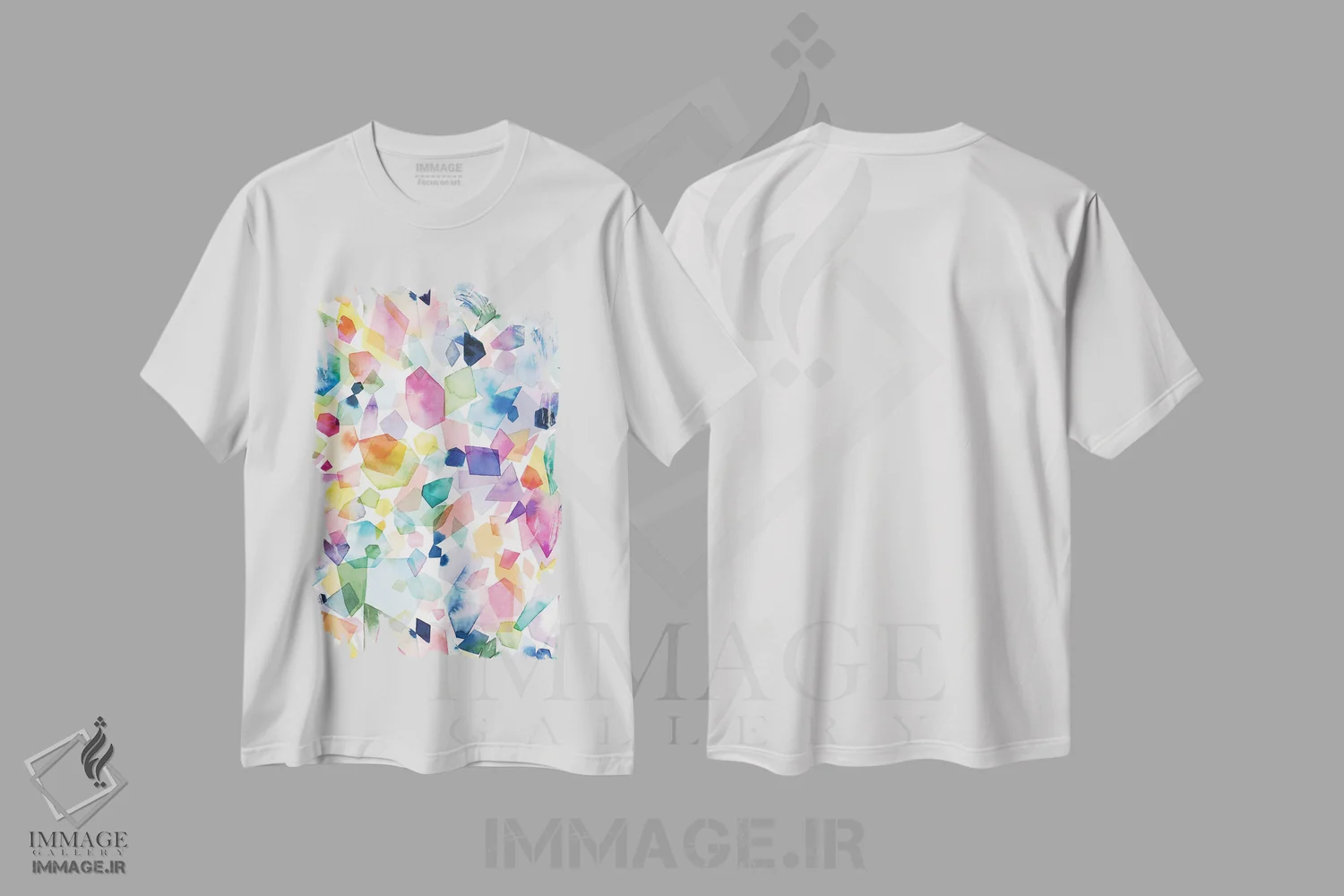 تیشرت سفید طرح دار – تیشرت هنری ,بلورها و عقیق ها و سنگ های قیمتی آبرنگی اثر نینولا دیزاین immage.ir