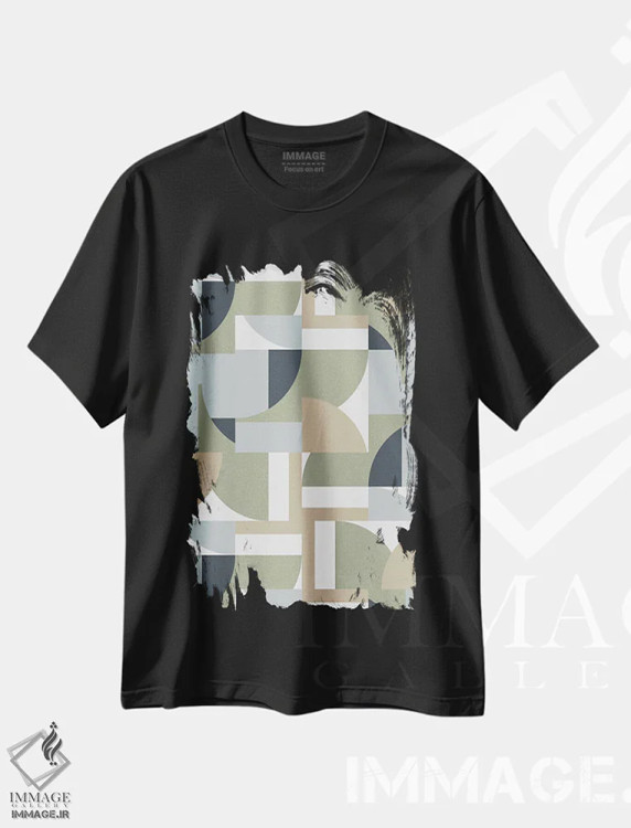 تیشرت مشکی طرح دار – تیشرت هندسی ,چندضلعی های بژ سبک باوهاوس آینده نگر اثر نینولا دیزاین immage.ir
