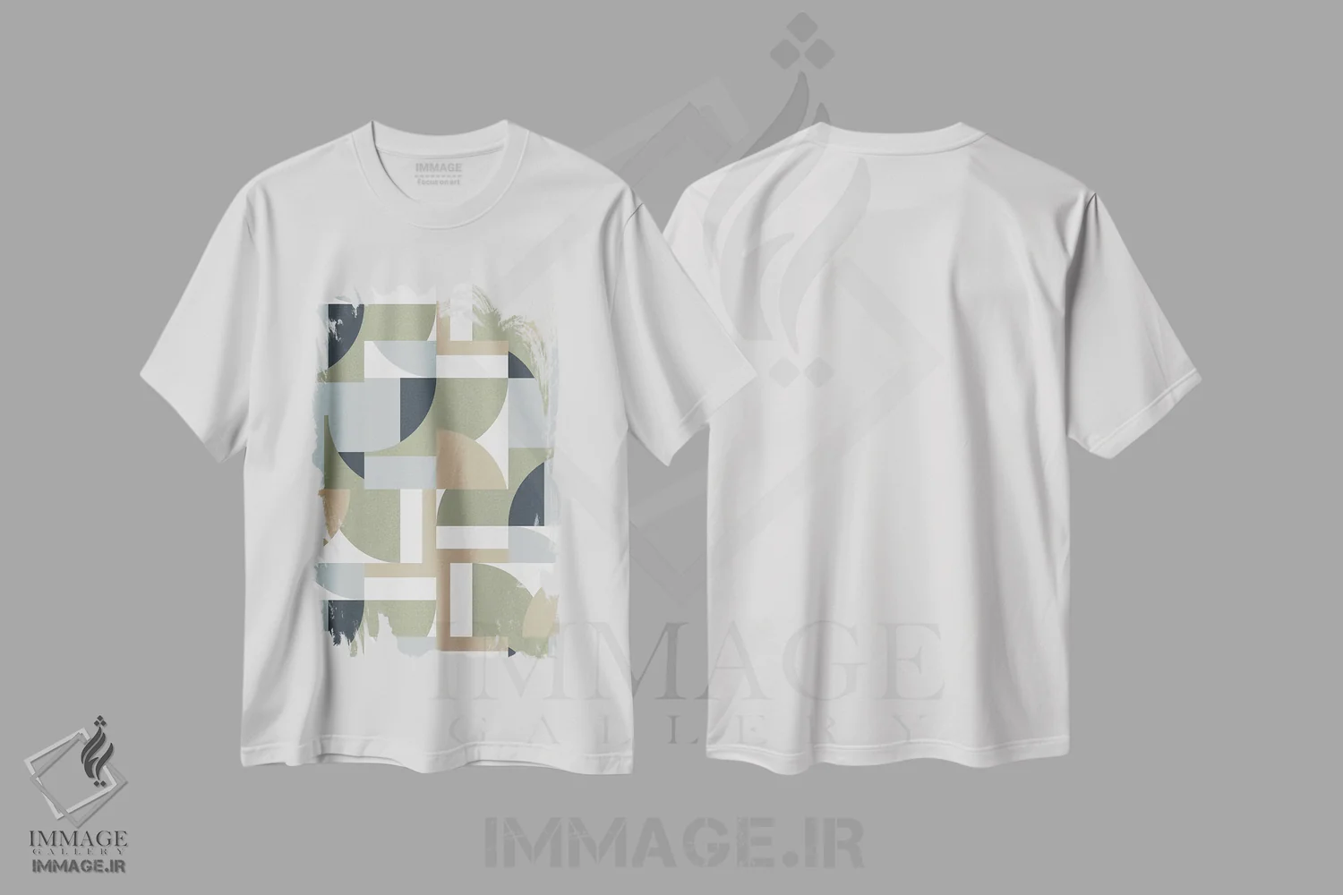 تیشرت سفید طرح دار – تیشرت هندسی ,چندضلعی های بژ سبک باوهاوس آینده نگر اثر نینولا دیزاین فروشگاه ایماژ