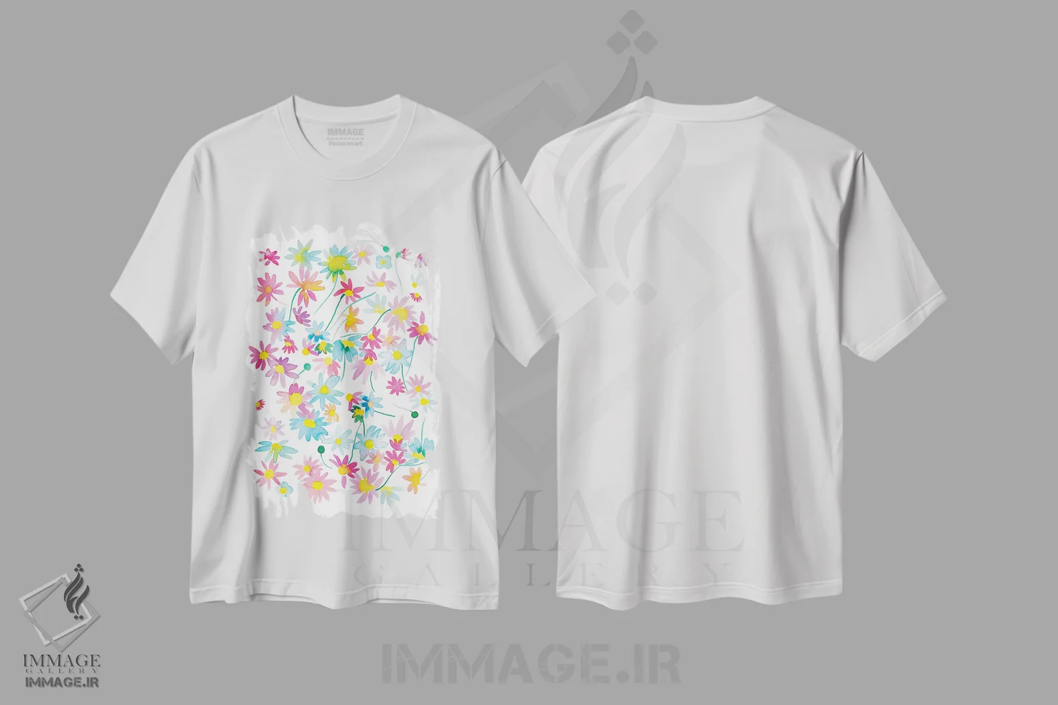 تیشرت سفید طرح دار – تیشرت گلدار ,مرواریدهای گلدار رنگی آبرنگی اثر نینولا دیزاین فروشگاه ایماژ
