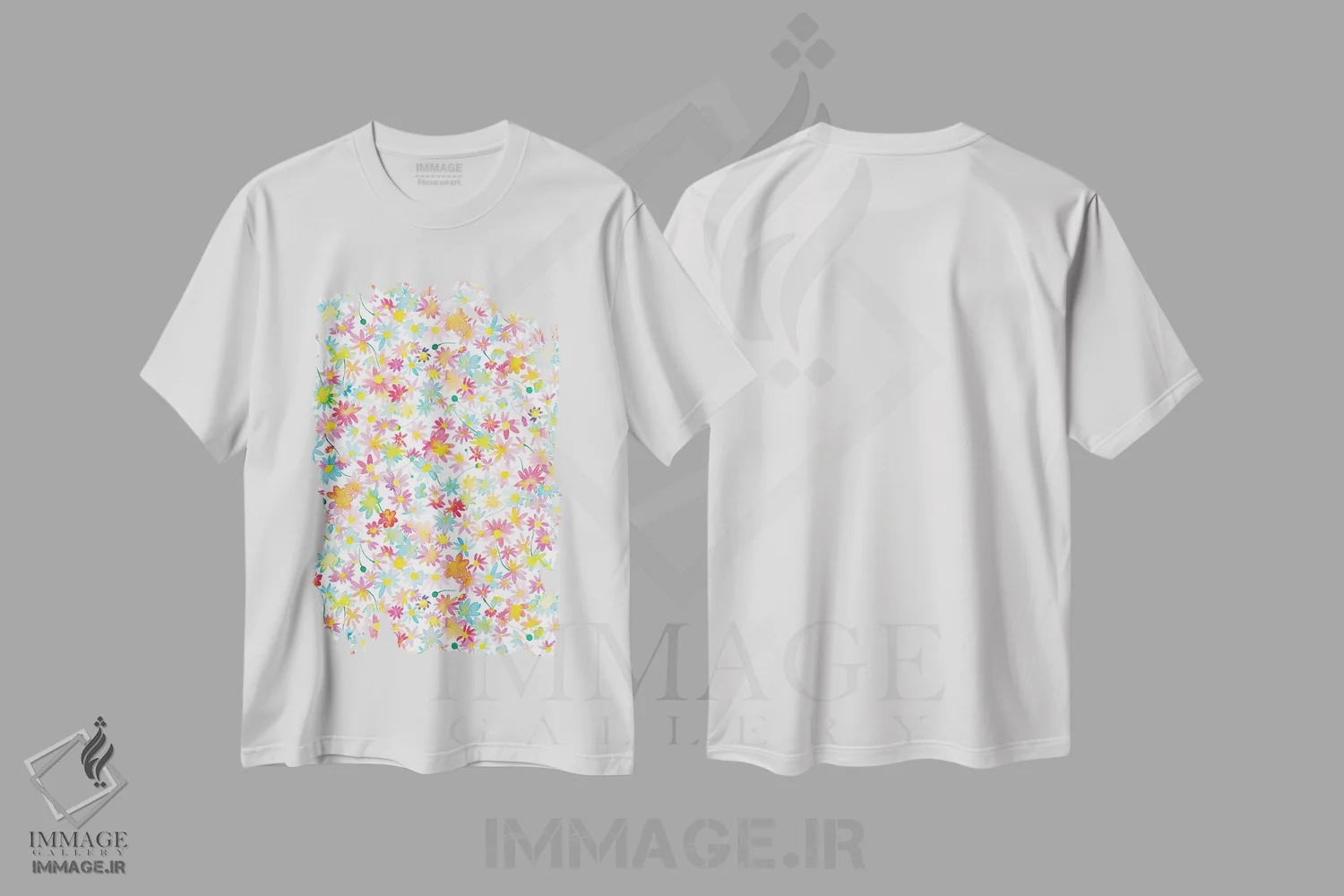 تیشرت سفید طرح دار – تیشرت آبرنگی ,مرواریدهای گلدار آبرنگی صورتی اثر نینولا دیزاین immage.ir