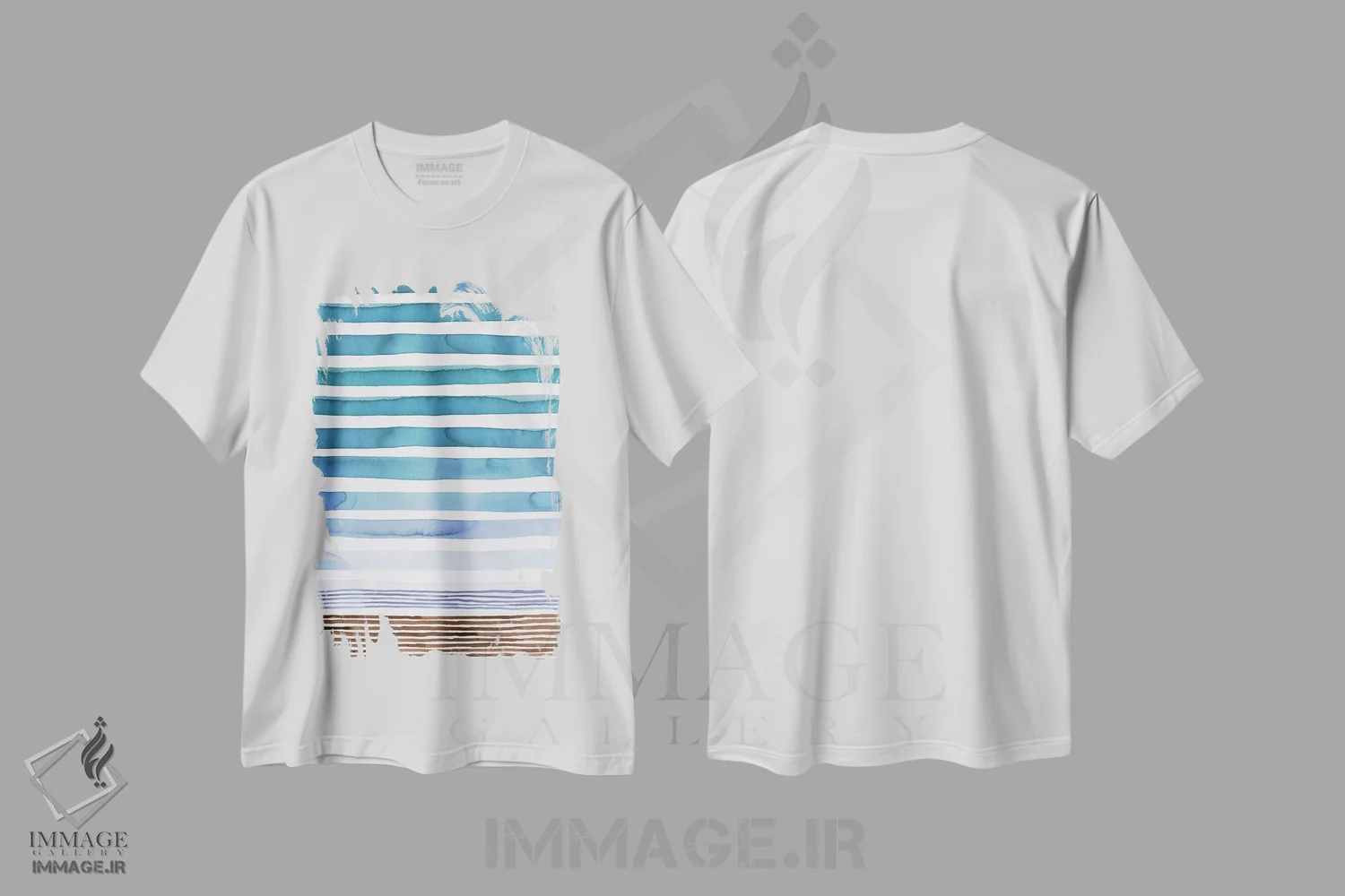 تیشرت سفید طرح دار – تیشرت دریایی ,راه راه های دریایی آبرنگی اثر نینولا دیزاین immage.ir