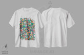 تیشرت سفید طرح دار – تیشرت رنگی ,گل و گلبرگ های رنگی سبز اثر نینولا دیزاین فروشگاه ایماژ