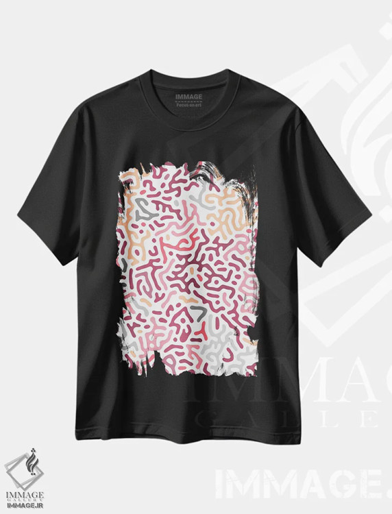 تیشرت مشکی طرح دار – تیشرت هنری ,اشکال هندسی دیجیتال ارگانیک صورتی اثر نینولا دیزاین فروشگاه ایماژ