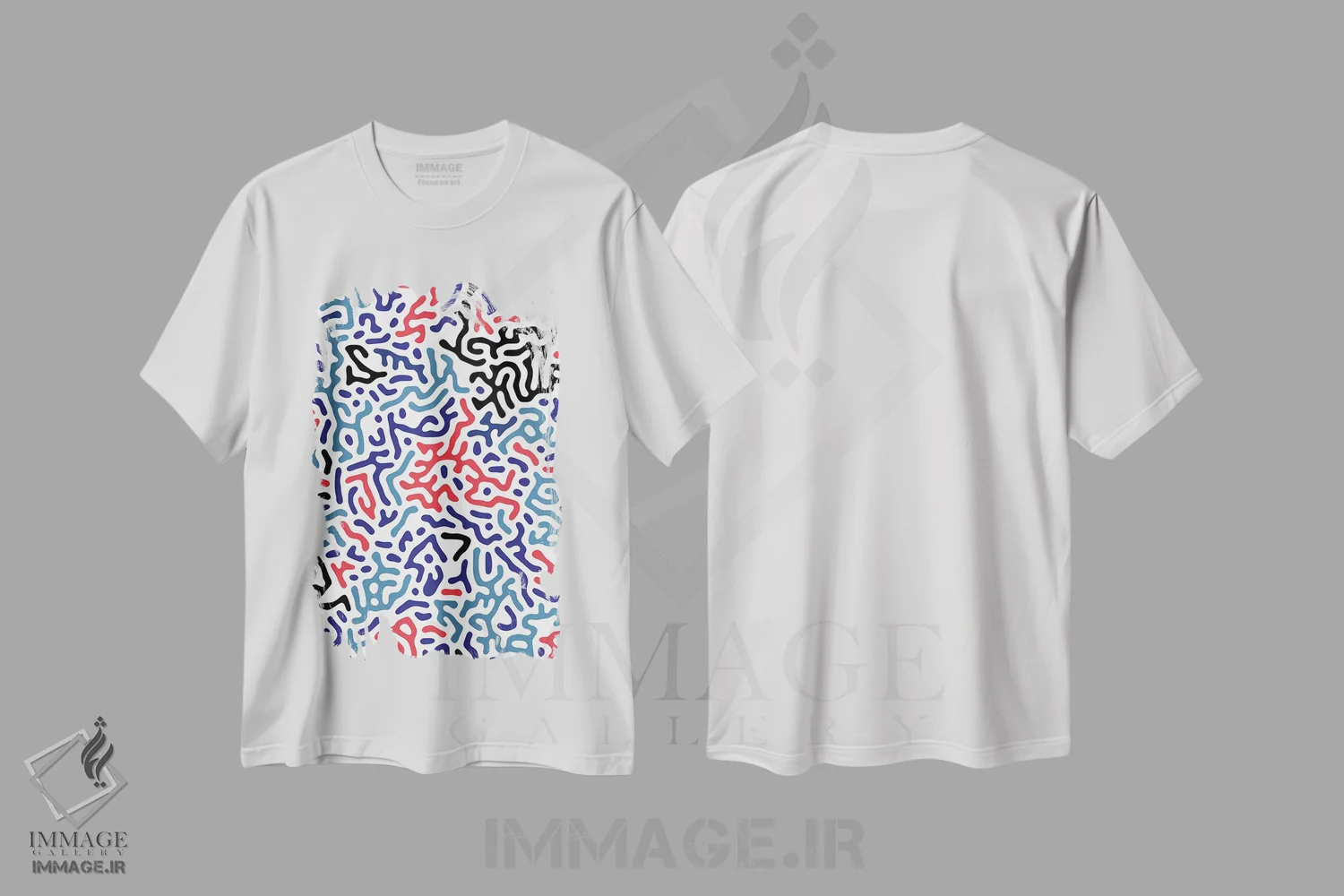 تیشرت سفید طرح دار – تیشرت انتزاعی ,اشکال هندسی دیجیتال ارگانیک قرمز اثر نینولا دیزاین فروشگاه ایماژ