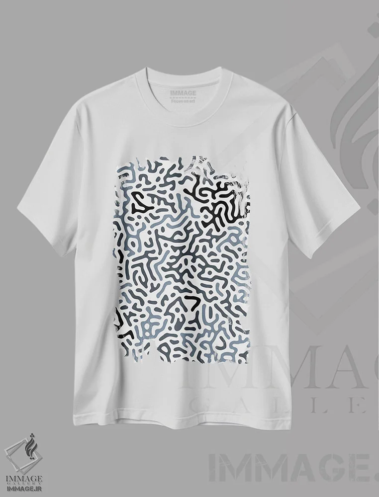 تیشرت سفید طرح دار – تیشرت مینیمال ,اشکال هندسی دیجیتال ارگانیک مشکی اثر نینولا دیزاین فروشگاه ایماژ
