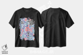تیشرت مشکی طرح دار – تیشرت انتزاعی ,اشکال هندسی دیجیتال ارگانیک قرمز اثر نینولا دیزاین immage.ir