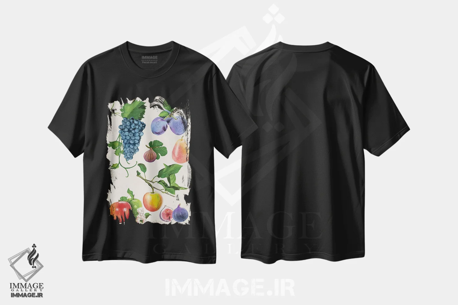 تیشرت مشکی طرح دار مجموعه میوه ها دو، تزئینی اثر نائومی مک کاویت | فروشگاه ایماژ