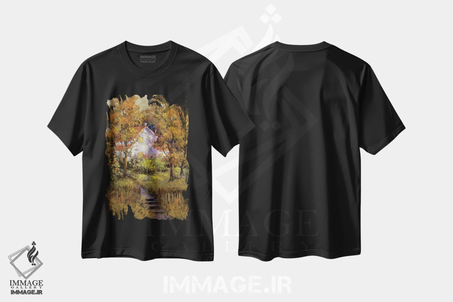 تیشرت مشکی طرح دار چشم انداز روستایی IV، تزئینی اثر نانسی لوند | فروشگاه ایماژ