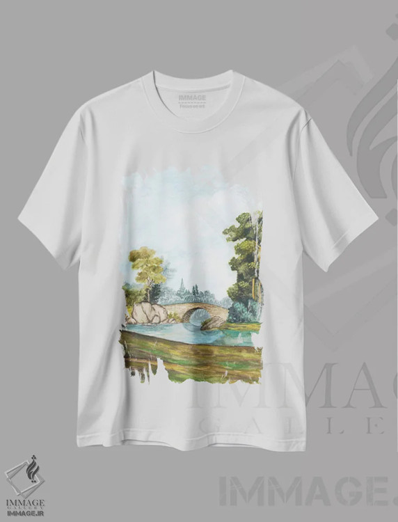 تیشرت سفید طرح دار کاغذ دیواری منظره دار فرانسوی سه، دکور معاصر اثر نائومی مک کاویت | فروشگاه ایماژ