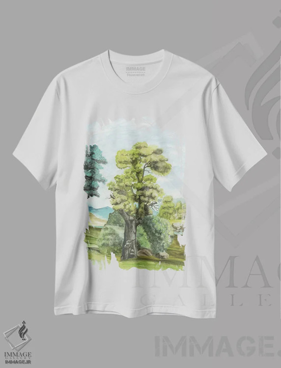 تیشرت سفید طرح دار کاغذ دیواری منظره دار فرانسوی دو، دکور معاصر اثر نائومی مک کاویت | immage.ir