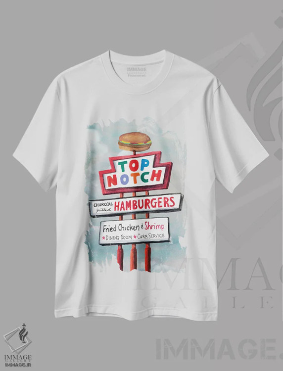 تیشرت سفید طرح دار جادهٔ آمریکایی پنجم، دکور آمریکایی اثر نائومی مک کاویت | فروشگاه ایماژ