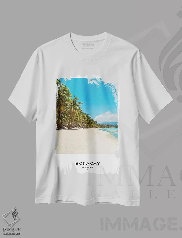 تیشرت سفید طرح دار بورا کای فیلیپین، مدیوم اثر نائومی دیویس | فروشگاه ایماژ