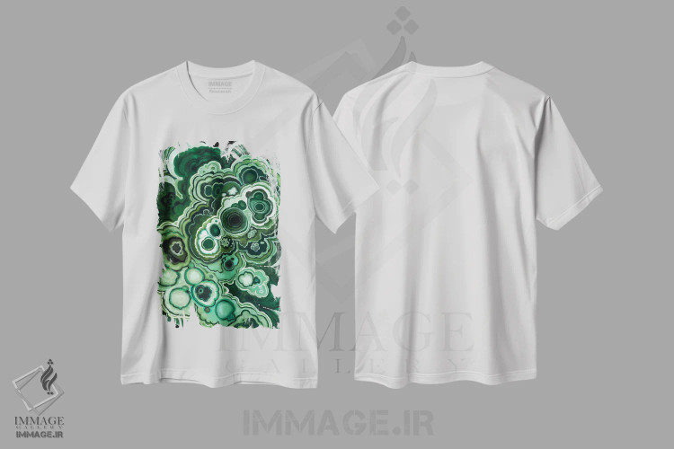 تیشرت سفید طرح دار مالاکیت یک، آبستره اثر نائومی مک کاویت | فروشگاه ایماژ