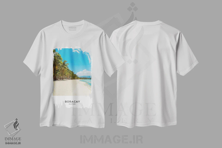 تیشرت سفید طرح دار بورا کای فیلیپین، مدیوم اثر نائومی دیویس | فروشگاه ایماژ