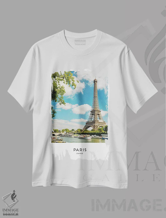 تیشرت سفید طرح دار پاریس فرانسه، مدیوم اثر نائومی دیویس | فروشگاه ایماژ
