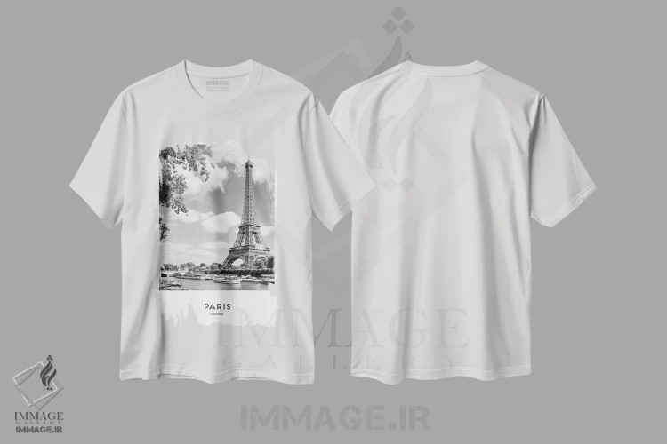 تیشرت سفید طرح دار پاریس فرانسه، عکاسی سیاه و سفید اثر نائومی دیویس | immage.ir