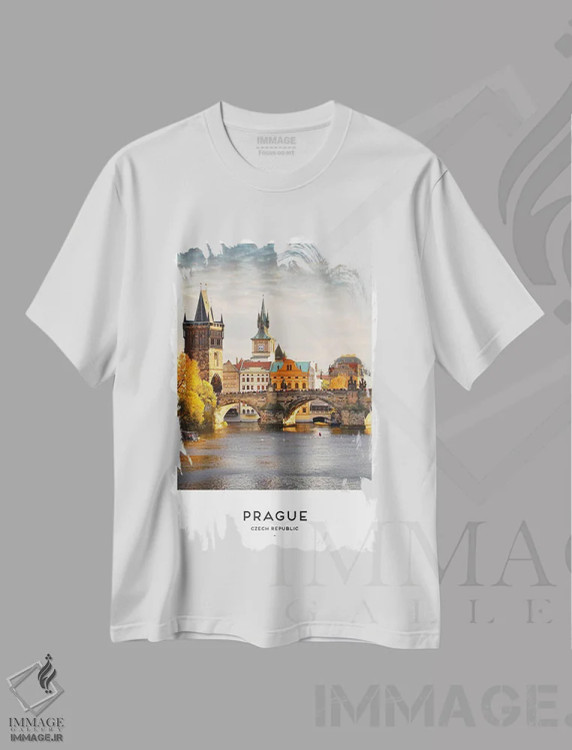 تیشرت سفید طرح دار پراگ جمهوری چک، مدیوم اثر نائومی دیویس | فروشگاه ایماژ