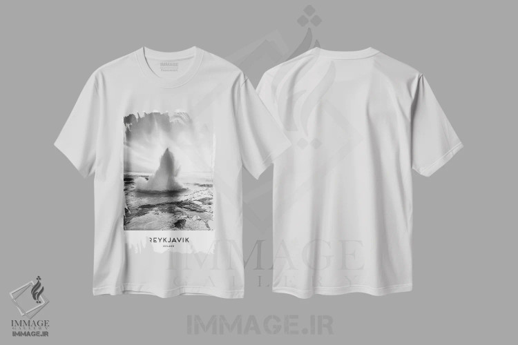 تیشرت سفید طرح دار ریکیاویک ایسلند، عکاسی سیاه و سفید اثر نائومی دیویس | فروشگاه ایماژ