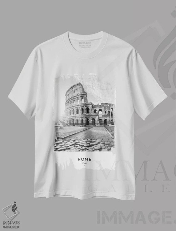 تیشرت سفید طرح دار رم ایتالیا، عکاسی سیاه و سفید اثر نائومی دیویس | فروشگاه ایماژ