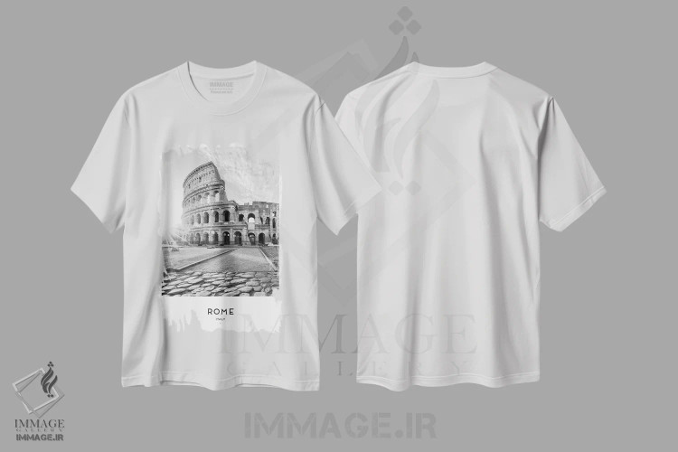 تیشرت سفید طرح دار رم ایتالیا، عکاسی سیاه و سفید اثر نائومی دیویس | فروشگاه ایماژ