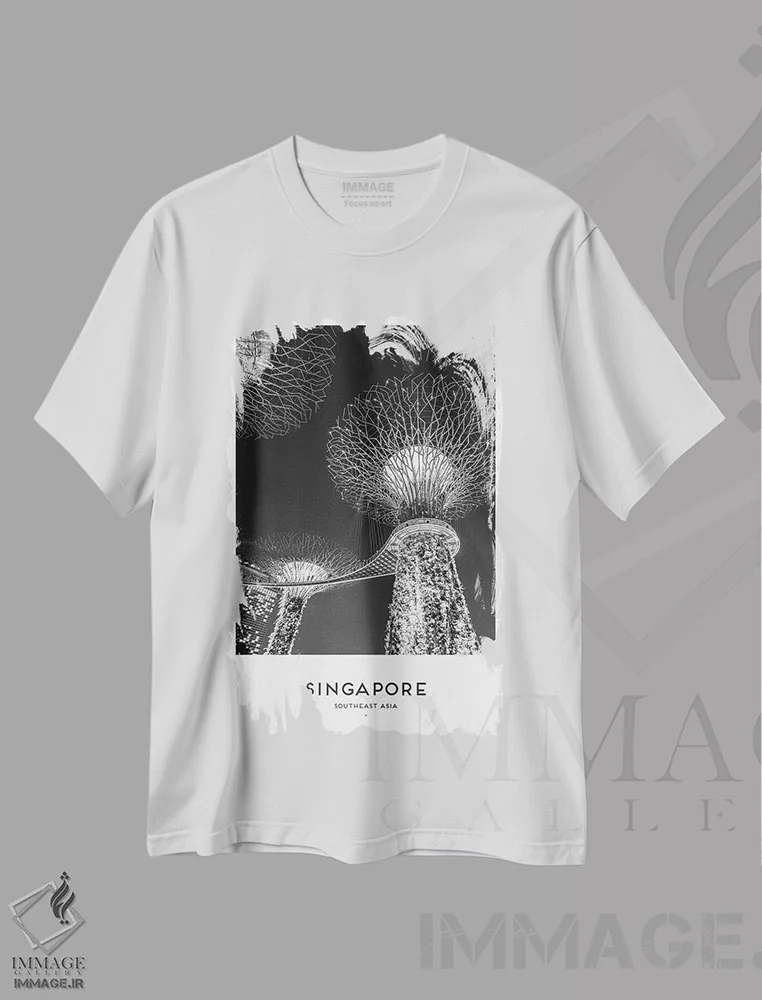 تیشرت سفید طرح دار سنگاپور، عکاسی سیاه و سفید اثر نائومی دیویس | فروشگاه ایماژ
