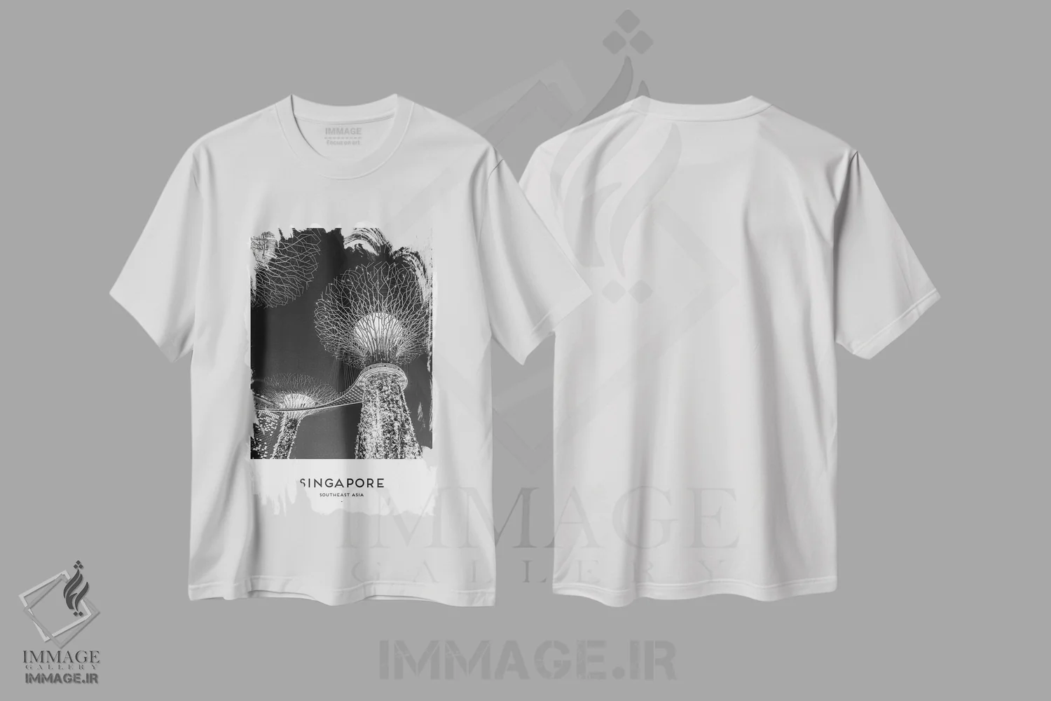 تیشرت سفید طرح دار سنگاپور، عکاسی سیاه و سفید اثر نائومی دیویس | فروشگاه ایماژ